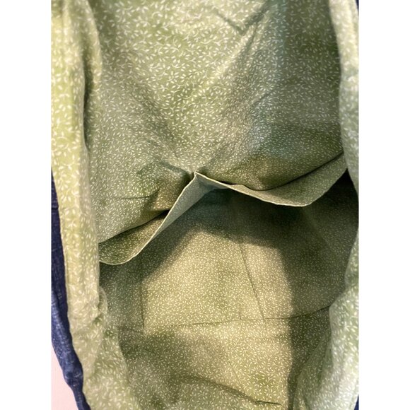 Handcrafted Blue Denim Tote Bag With Embroidered Lace Accent - Picture 4 of 8